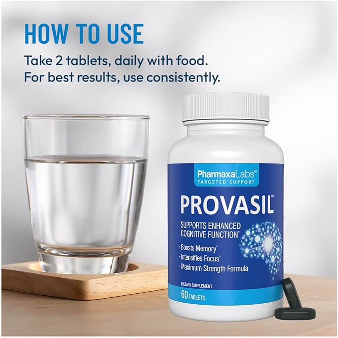 Provasil Brain Supplement for Memory Focus Mood &amp Concentration | Ginko Leaf Flavonoids Bacopa Monnieri &amp Biotin | Improve Mental Performance Attention &amp Cognitive Health (Pack of 2)
