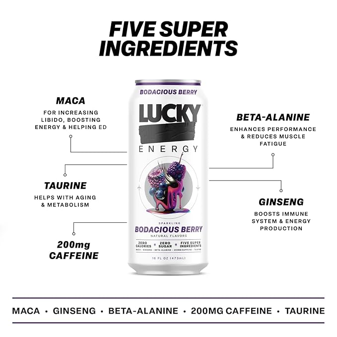 Lucky Energy Sugar Free Energy Drinks Variety Pack 16oz Cans (10-Pack) Healthy Zero Sugar Energy Drink with Maca Ginseng Beta-Alanine Taurine &amp 200mg Caffeine