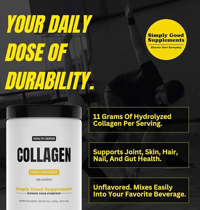 Collagen Powder – 11g Type II Hydrolyzed Collagen Peptides per Serving – Supports Joint Function Skin Elasticity &amp Bone Health – Unflavored – 30 Servings