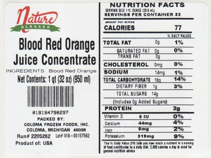 Nature Blessed 100% Pure Blood Red Orange Concentrate - 1 Quart (1/32 fl oz bottle) Applications: Home Wine Making Brewing Distilling Smoothies