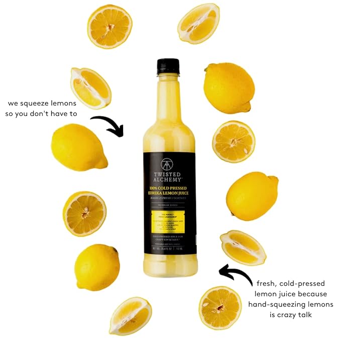 Twisted Alchemy Cold Pressed Fresh Juice For Craft Cocktails -Fresh All Natural Hand Squeezed Lemon Juice Cocktail Mixer - (25 Oz Bottle Pack Of 3) - Preservative Free Non-GMO 100% Pure -