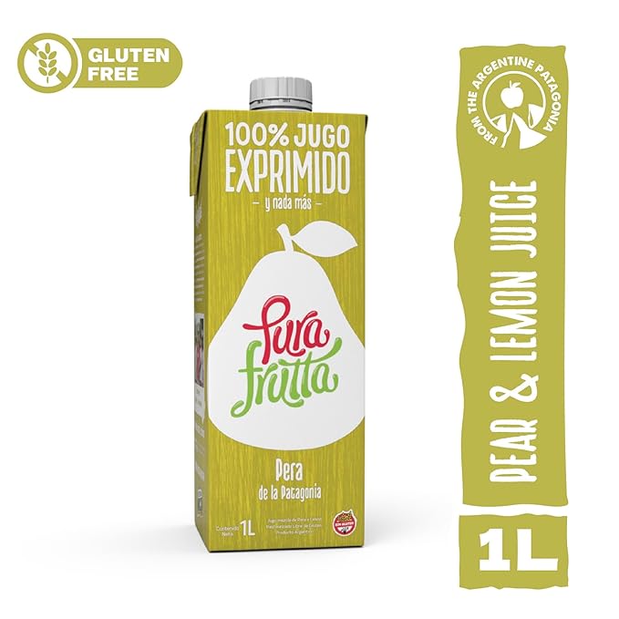 Pura Frutta - Pear Juice - 33.8 fl oz (1L) Juice Box 8-Pack - 100% Cold-Pressed Not From Concentrate (NFC) No Sugar Added - Patagonia Pear - Refreshing &amp Citrusy Beverage