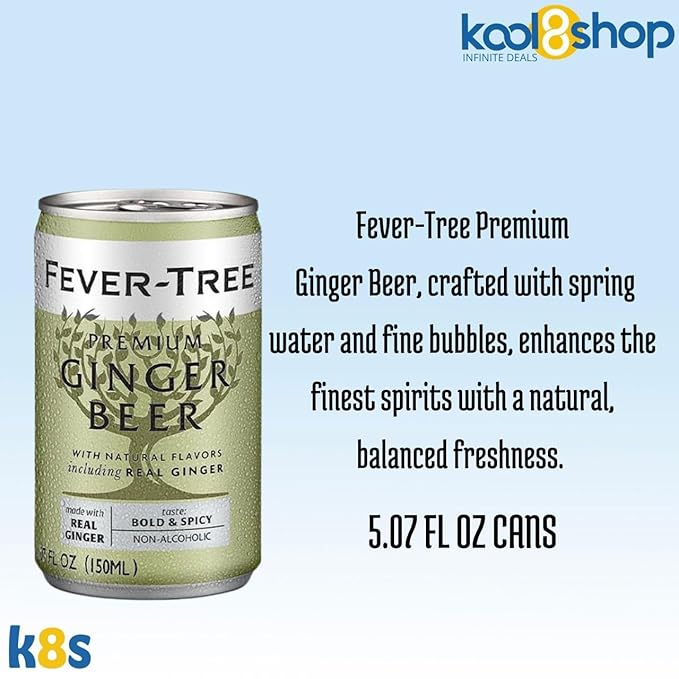 Fever-Tree Ginger Beer Premium Mixer 5.07 fl oz Aluminum Cans 24 Pack + 20 Plastic Stirrer Sticks by KOOL8SHOP Infinite Deals