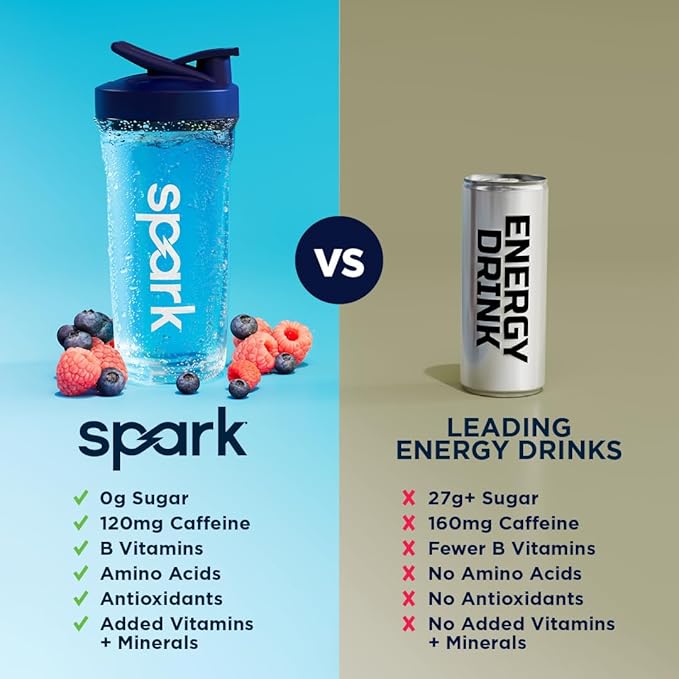 AdvoCare Spark - Energy Drink Mix - Vitamin &amp Amino Acid Supplement - Supports Energy &amp Focus - Portable Immune Support - Sugar-Free - Blue Raspberry (10.5 oz)