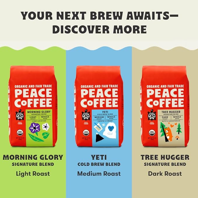 Peace Coffee Blue Ox Blend Ground Medium Roast Coffee 12 oz Pack of 3 Organic Fair Trade Creamy Mild Flavor Shade Grown Fresh Roasted