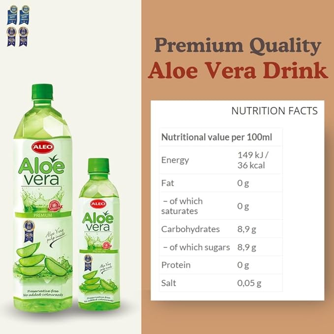 ALEO 1.5L x 12 Premium Aloe Vera Drink - Natural No Preservatives No Artificial Colors Superior Taste Award 2025