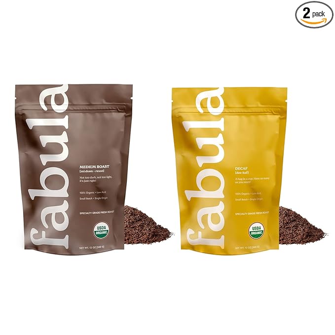 Fabula Organic Coffee Freshly Grounded - Medium and Decaf Medium - 2 Bag Bundle