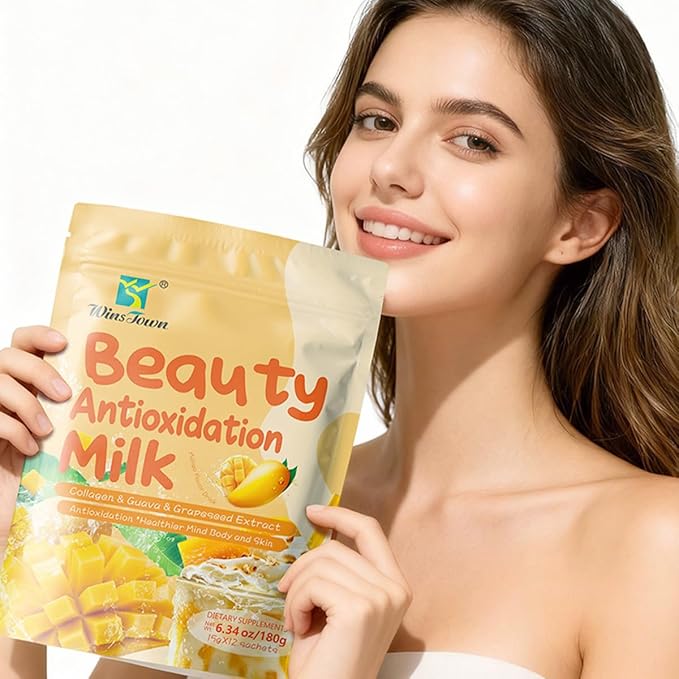Mango Collagen Drink Mix–Creamy Beauty Milk Powder with Marine Collagen Peptides &amp Fruit Extracts–Daily Beauty Drink for Smooth Lifestyle Routines–6.34 oz