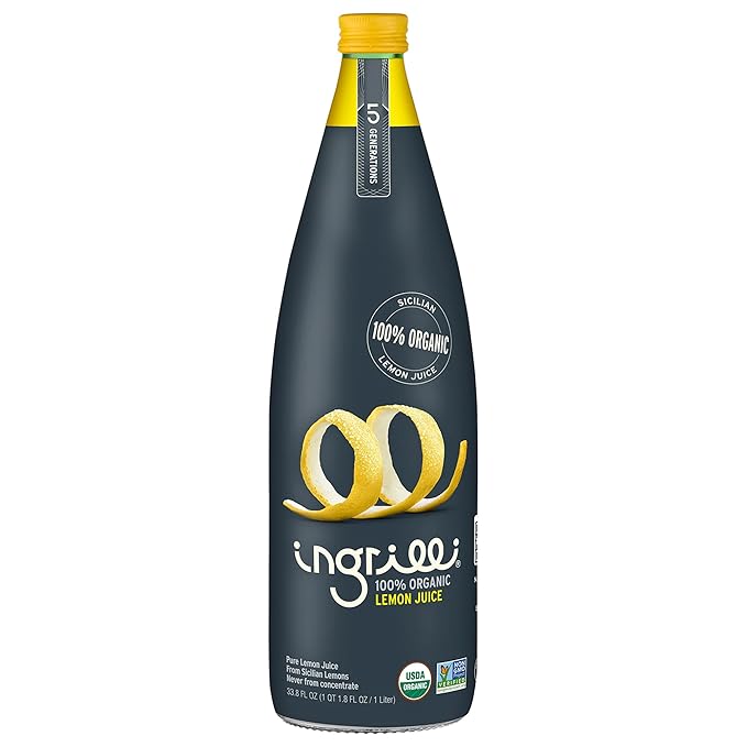Ingrilli 100% Organic Lemon Juice 33.8 Fl Oz Glass Bottle (Pack of 3)