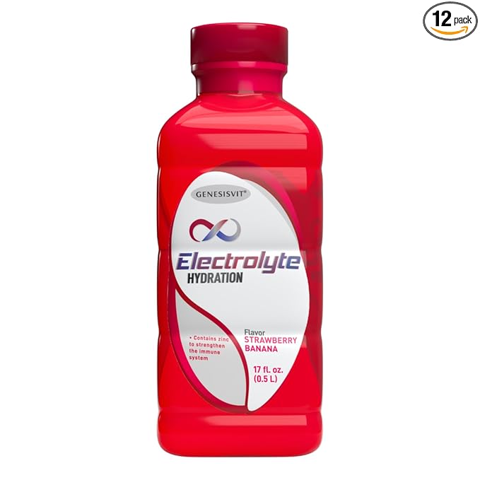 ALFA VITAMINS GenesisVit Electrolyte Hydration Solution Drink with Sodium Potassium &amp Chloride Supports Hydration &amp Immune Health Strawberry Flavor 12 Bottles 16.9 fl oz Each 12 Pack