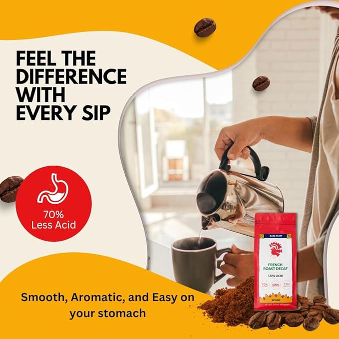 Puroast Low Acid Coffee Decaf | Decaf French Roast Ground | Dark Roast | High Antioxidants &amp High pH |No Bitter Aftertaste | Reduced Heartburn &amp GERD | Suitable for Cold Brew - 2.2 LB