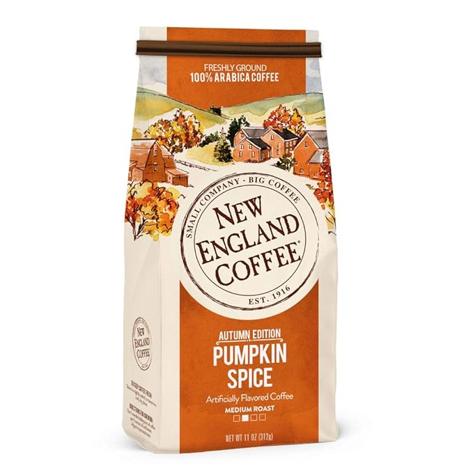 New England Coffee Variety Pack – French Vanilla Donut Shop Blend &amp Pumpkin Spice Medium Roast Ground Coffee 11oz Bags