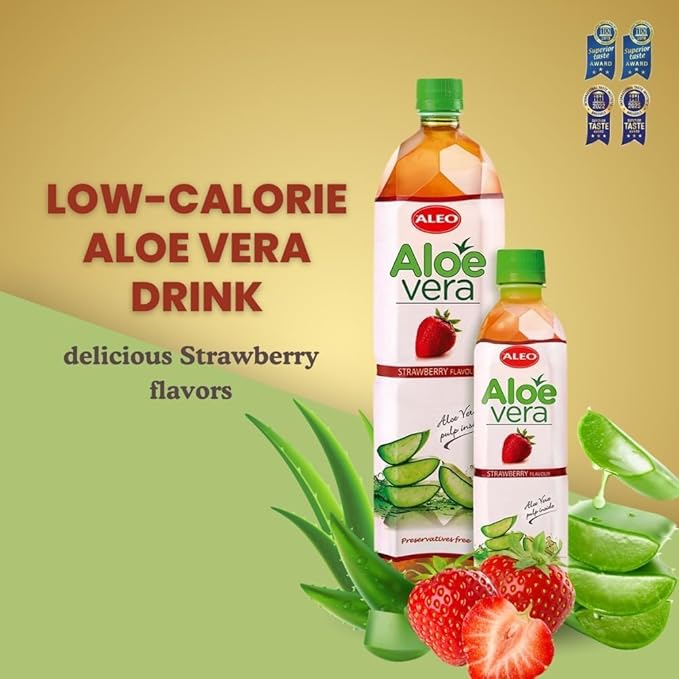 ALEO 0.5L x 24 Premium Strawberry Aloe Vera Drink - Natural No Preservatives No Artificial Colors Superior Taste Award 2025