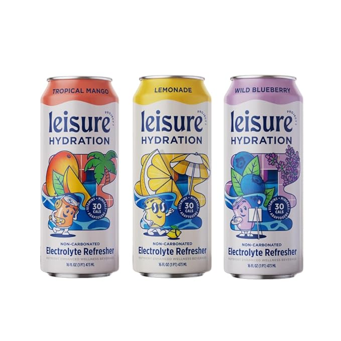Leisure Hydration Non-Carbonated Electrolyte Refresher Variety Pack - Low Sugar Nutrient Enhanced Water Beverage - Get The Best Hydration Packed w/ Magnesium &amp Ashwagandha For Mood &amp Stress S