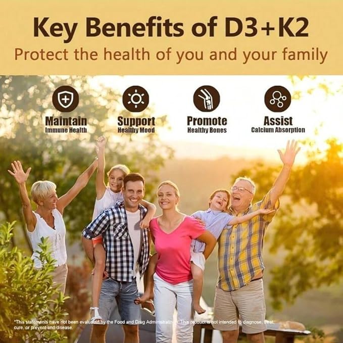 Vitamin K2 with D3 Supplement Non-GMO Formula 125 mcg Vitamin D3 &amp 100 mcg K2 (MK-7) Easy to Swallow D &amp K Complex 60 Capsules