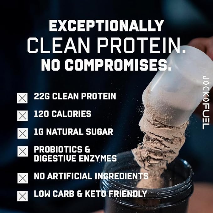 Jocko Fuel Whey Protein Powder Vanilla Milkshake 22g Protein Digestive Enzymes + Probiotic Blend No Sugar Added with Essential Amino Acids + Electrolyte Minerals 28 Servings