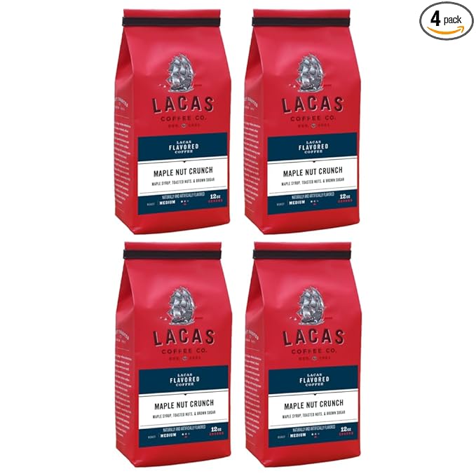 Lacas Coffee Company Medium Fine Ground Coffee 12oz Bag (4 bags Maple Nut Crunch)