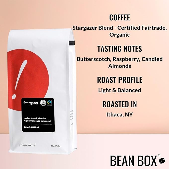 Stargazer Blend - Certified Fairtrade Organic - Roasted by Gimme! Coffee - Whole Bean Coffee - 12 Ounce Bag