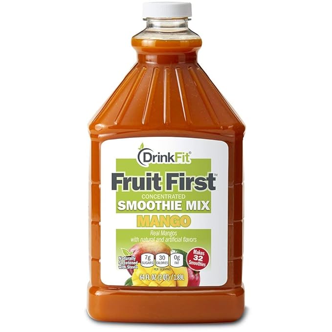 DrinkFit Fruit Smoothie | Real Fruit Puree Low Sugar Gluten:Free &amp Non:GMO Mango Smoothie Mix : Makes 32 Smoothies 64 Fl Oz (Mango)