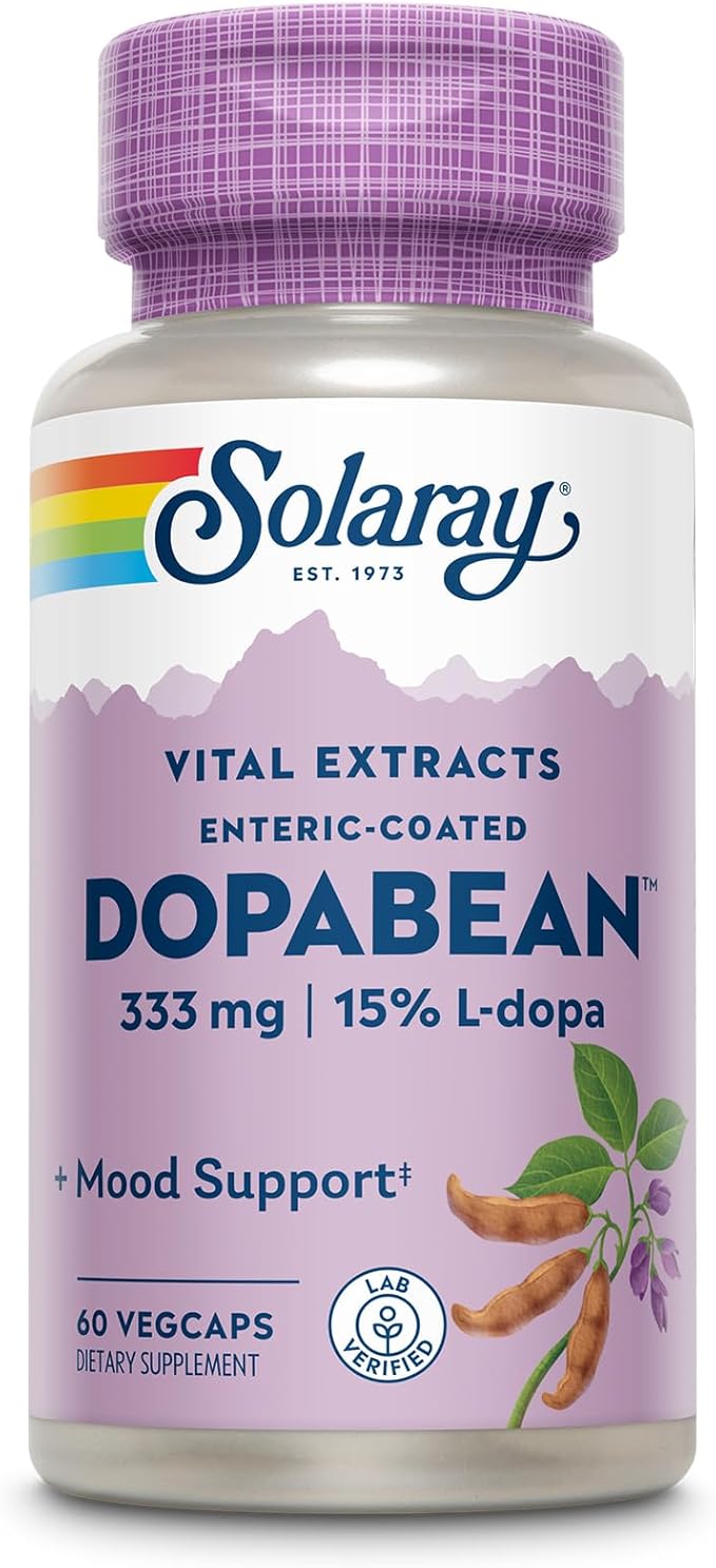 SOLARAY Dopabean 333mg - Mucuna Pruriens L-Dopa - Wellness Support Supplement - Velvet Beans Seed Extract with 15% L Dopa Plus Alpha Galactosidase - Enteric Coated 60-Day Guarantee - 60 Servings