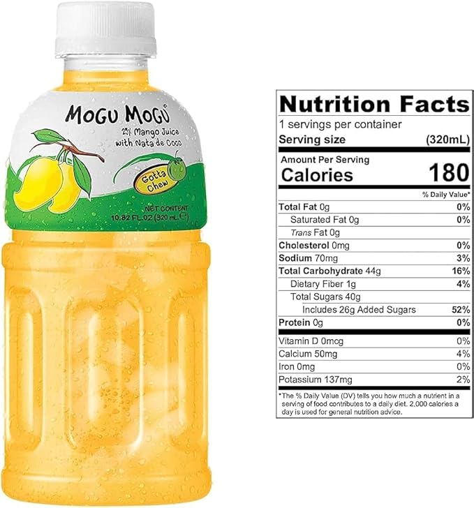 Mogu Mogu Mango Juice with 25% Nata De Coco 1000ml (12 Pack)