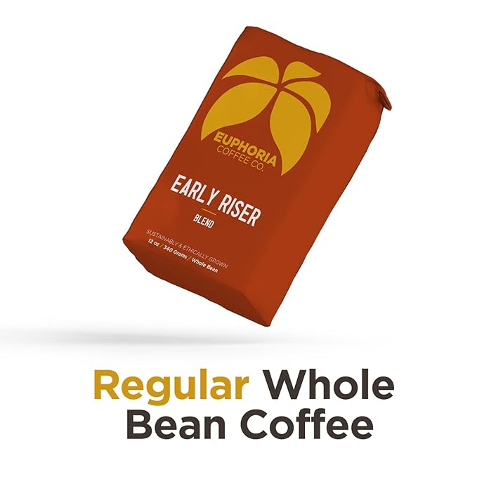 EUPHORIA COFFEE CO. Early Riser Whole Bean Coffee - Light &amp Dark Roast Blend | 12oz Bag (3 Pack)