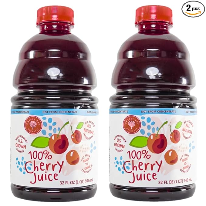 Cherry Bay Orchards Tart Cherry Juice 32 oz Bottle 2 pack - 100% Natural Cherry Juice Not From Concentrate - All natural ingredients gluten free non GMO Kosher certified no preservatives no adde
