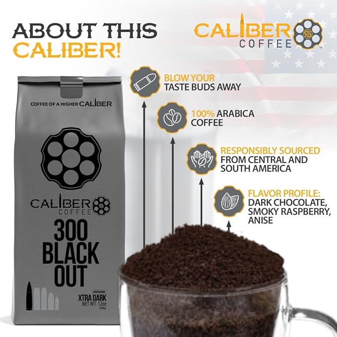 Caliber Coffee 300 Black Out Extra Dark Roast 12oz bag Ground…