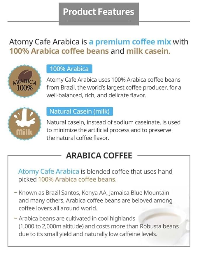 Atomy 50 Sticks Cafe Arabica Instant coffee mix Arabica Coffee &amp Natural Casein