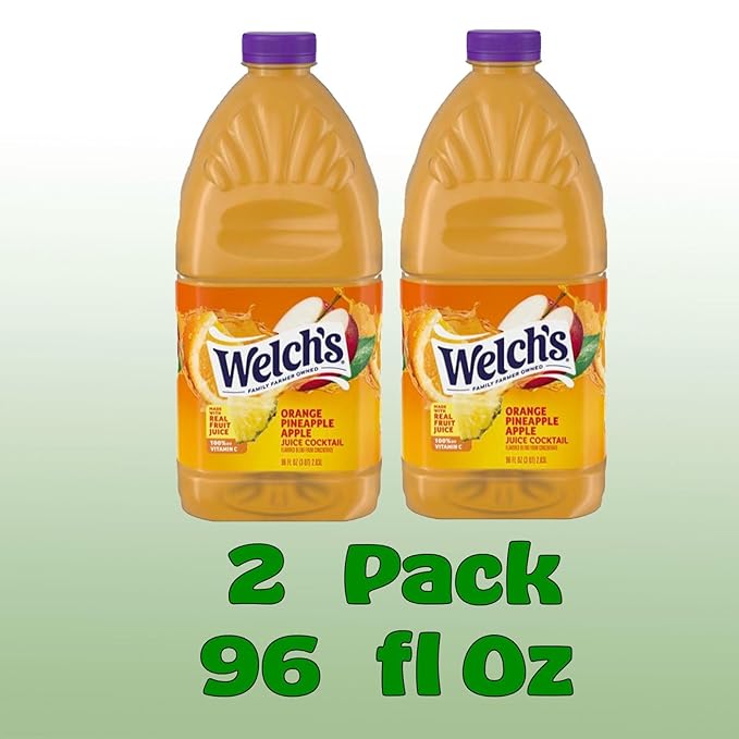 Welch's Orange Pineapple Apple Juice Drink 96 fl oz Plastic Bottle 2 Pack + 15 Sugarcane Disposable Straws by KOOL8SHOP Infinite Deals