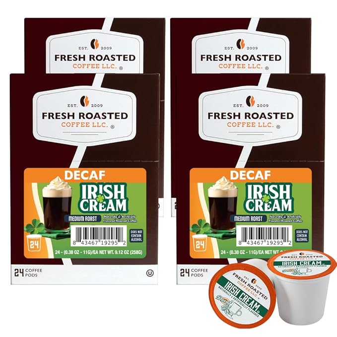 Fresh Roasted Coffee Decaf Irish Cream Flavored Coffee Pods K-Cup Compatible 96 Count
