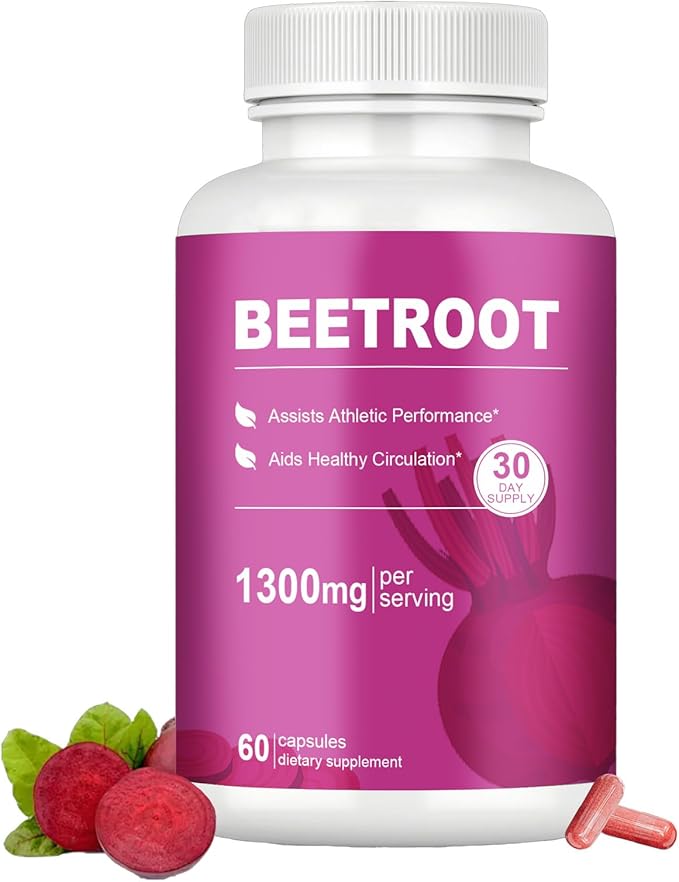 Beet Root Capsules – 1300mg Beetroot Powder for Natural Energy &amp Endurance Support Non-GMO 60 Capsules 30-Day Supply (1pc)