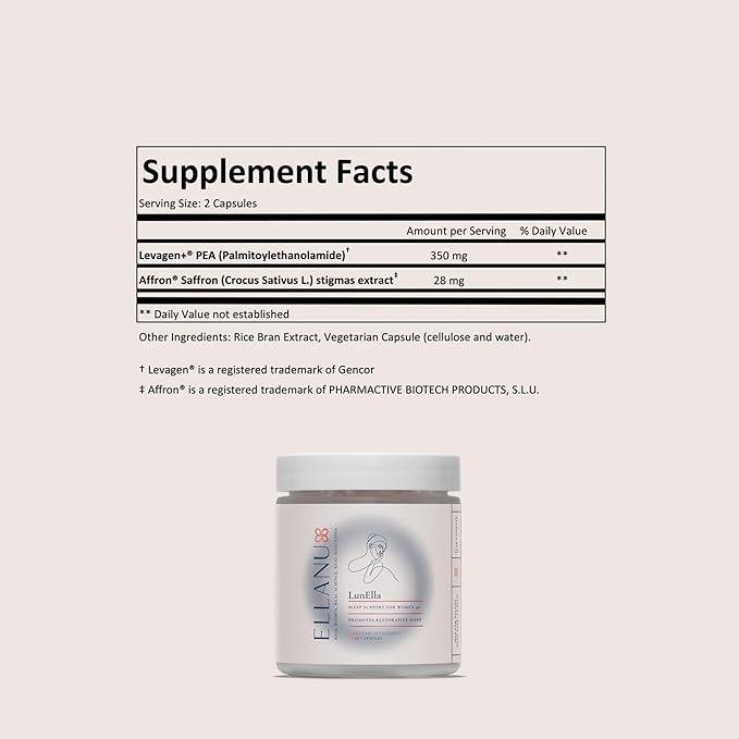 LunElla Restful Support for Women 40+ | Supports Restfulness &amp Relaxation | Vegan Gluten-Free Non-Habit Forming Supplement | Levagen Pea &amp Saffron | 60 Capsules