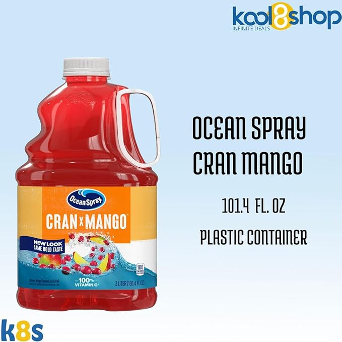 Ocean Spray Cran Mango Juice Drink 101.4 fl oz Plastic Bottles 2 Pack + 15 Sugarcane Disposable Straws by KOOL8SHOP Infinite Deals