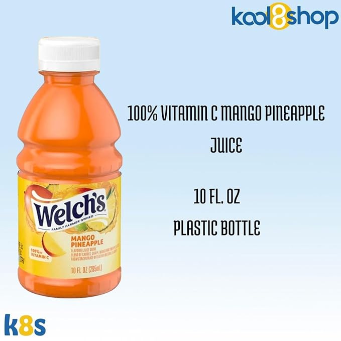 Welch’s Mango Pineapple Juice Drink 10 fl oz Plastic Bottle 24 Pack + 2 Reusable Snack Bags by KOOL8SHOP Infinite Deals