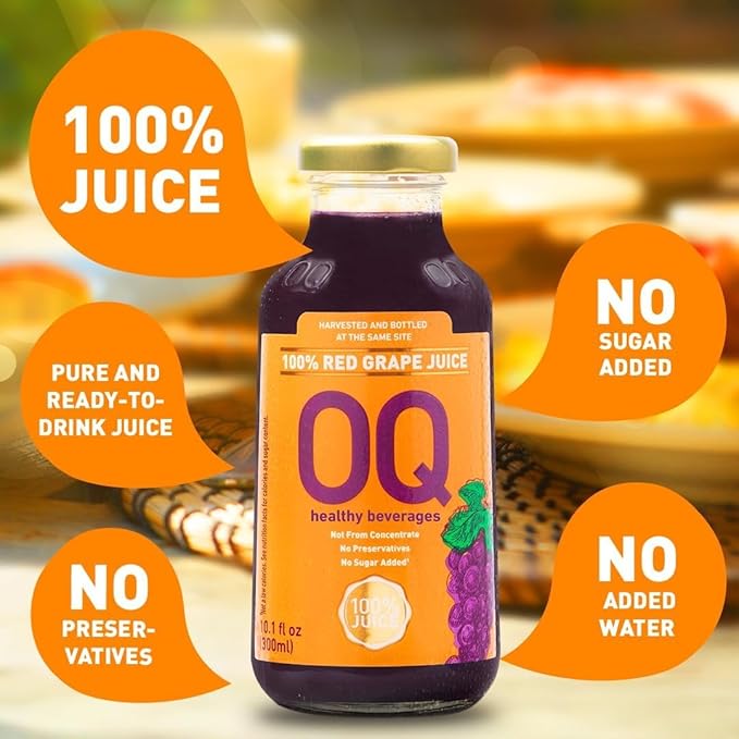 OQ Healthy Beverages Brazilian Whole Grape Juice 100% Pure | No Sugar Added | Naturally Rich Grape Flavor | 10.14 fl oz (Pack of 12)