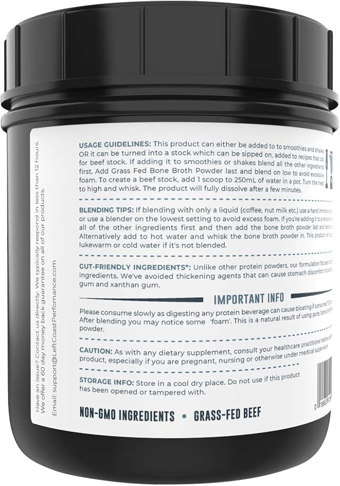 Left Coast Performance Pure Bone Broth and Multi Collagen Powder for Joint Hair Skin and Nails Support