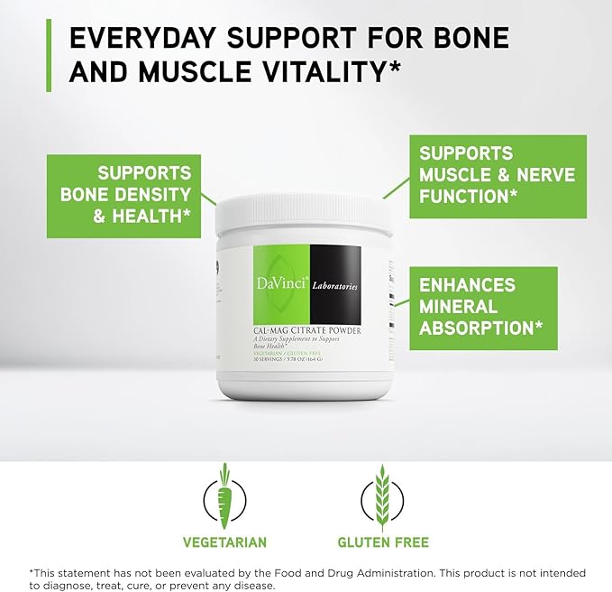 DAVINCI Labs Cal-Mag Citrate Powder - Supports Bone Health* - Dietary Supplement with Vitamin D2 Magnesium &amp Calcium - Vegetarian - Gluten-Free - 30 Servings
