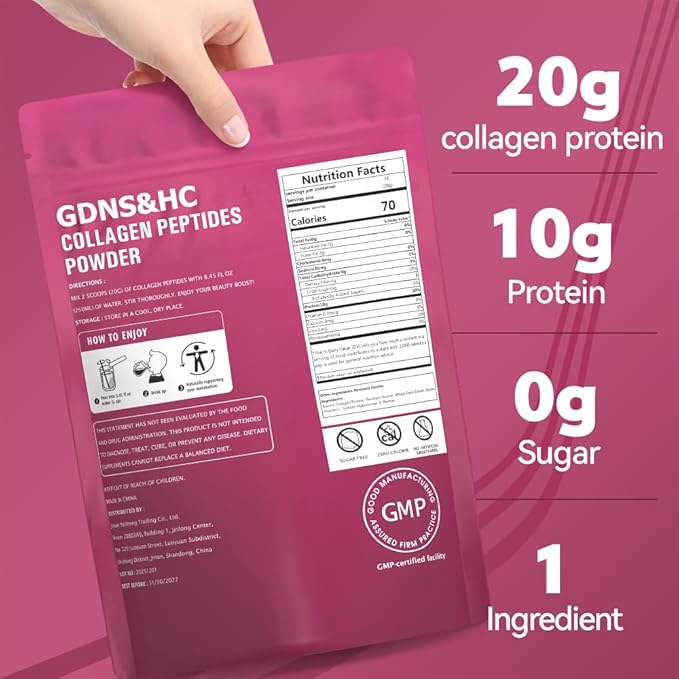 GDNS&ampHC Collagen Peptide Powder Unflavored (Collagen16 oz) – This Instant Soluble Collagen Supplement is formulated to Boost Skin Hair Nail and Joint Health Making it Your Perfect Daily Choice