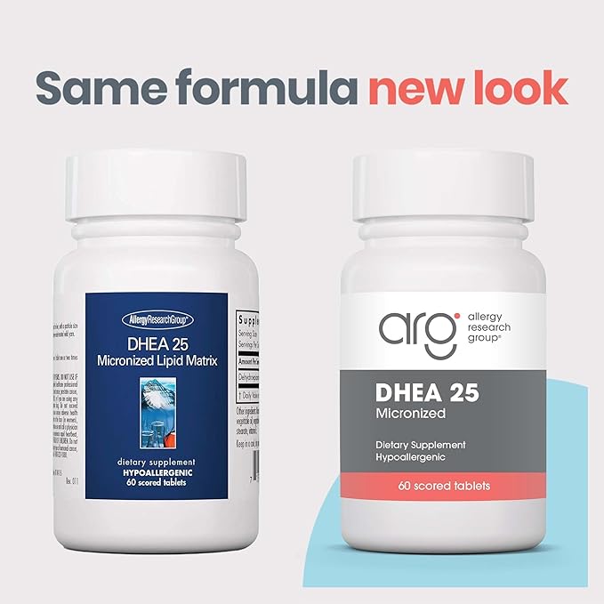 Allergy Research Group ARG DHEA 25 Micronized Lipid Matrix - Supports Hormone Balance &amp Brain Function - Delivers 25 mg DHEA - Micronized &amp Plant Sourced - Hypoallergenic - 60 Servings - 60 Ca