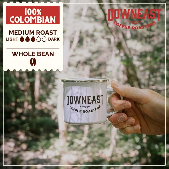 Downeast Coffee Roasters Whole Bean Coffee - 100% Colombian Medium Roast 100% Arabica Coffee - Dark Chocolate and Ripe Fruit Notes - Select Central and South American Highlands (2lb Bag)