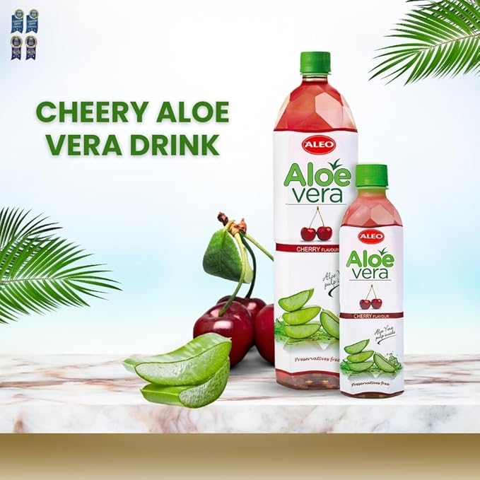 ALEO 1.5L Premium Cherry Aloe Vera Drink - Natural No Preservatives No Artificial Colors Superior Taste Award 2025