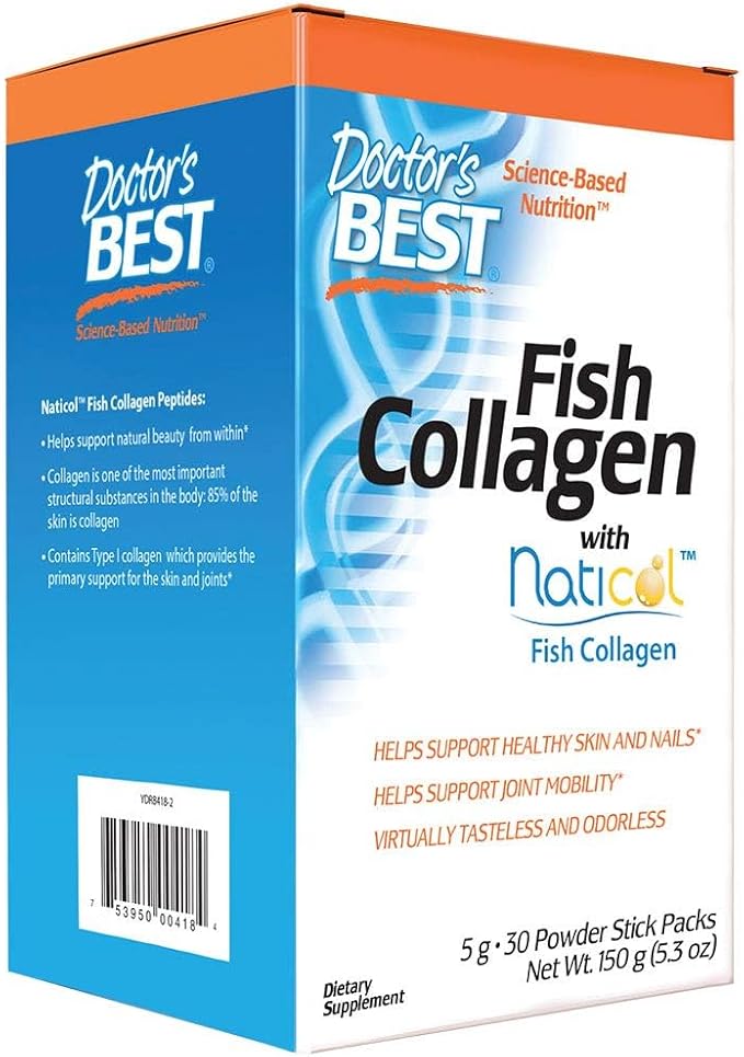 Doctor's Best Fish Collagen w/Naticol Fish Collagen Supports Skin Nails Joints 30 Powder Stick Pack