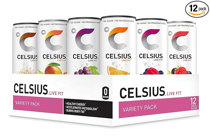 CELSIUS Fitness Drink 9-Flavor Variety Pack Zero Sugar Slim Can 12 Fl Oz (Pack of 12)