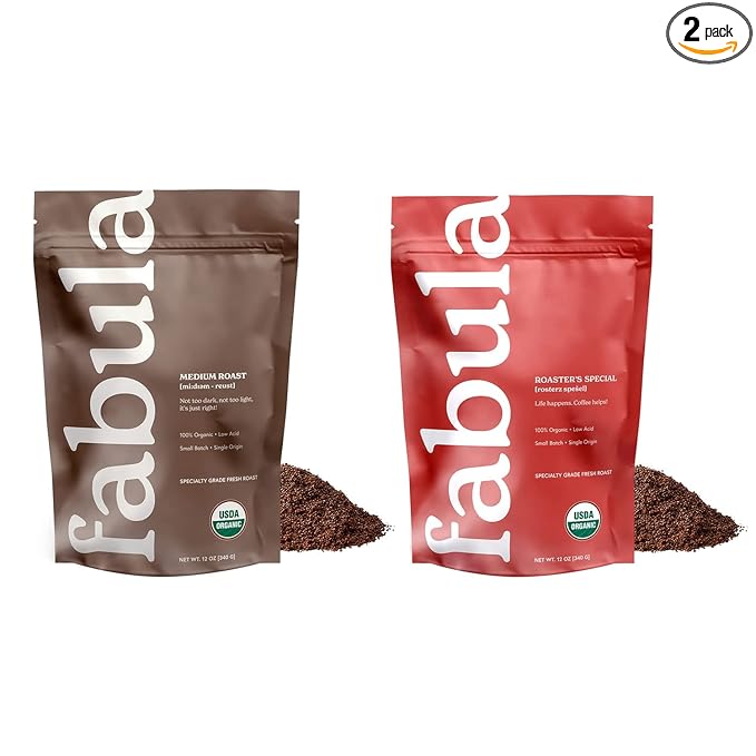 Fabula Organic Coffee Freshly Grounded - Medium and Half-Caff Medium - 2 Bag Bundle