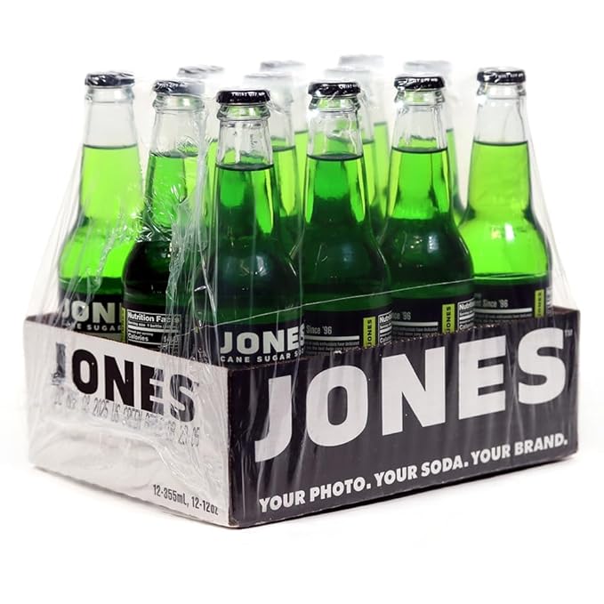 Jones Soda Co. Green Apple Flavor | 12-Pack | The Original Craft Soda | Made with Pure 100% Cane Sugar | Pop Beverages/Soft Drinks | 12 Oz Glass Bottles