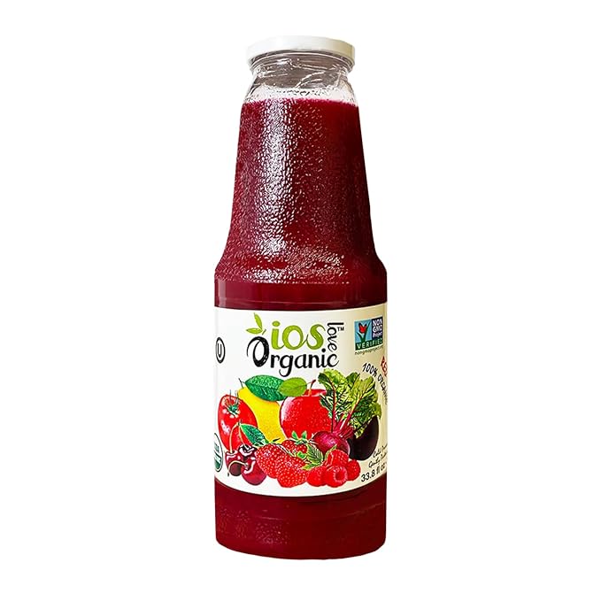 IOS Love Organic Juice - USDA Organic Certified - Cold Pressed No Added Sugar No Water No Artificial Colors No Preservatives No Flavors Added No Gluten - 33.8 Fl Oz (Red Pack of 2)