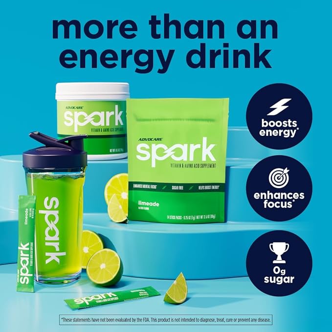 AdvoCare Spark - Energy Drink Mix - Vitamin &amp Amino Acid Supplement - Supports Energy &amp Focus - Portable Immune Support - Sugar-Free - Limeade (10.5 oz)
