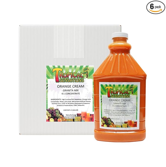 Tropical Sensations Orange Cream Granita Slushie Mix – 6 Bottles 64 oz Each – Non-Alcoholic Frozen Drink Mix for Slush Machines – Bulk Case