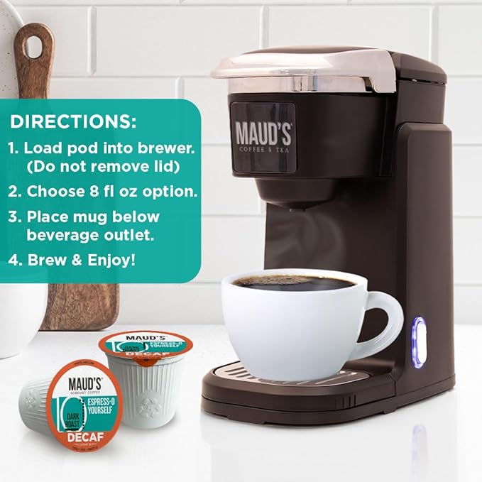 Maud's Decaf Espresso Roast Coffee Pods 100 ct Decaffeinated Dark Roast Coffee in Single Serve Pods – 100% Arabica Coffee Compatible with Keurig K Cups Maker